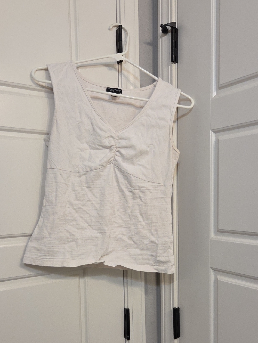 My Michele White V-Neck Sleeveless Tank with Front Gather
